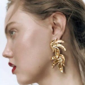 Anthropologie Gold Leaf Dangle Earrings